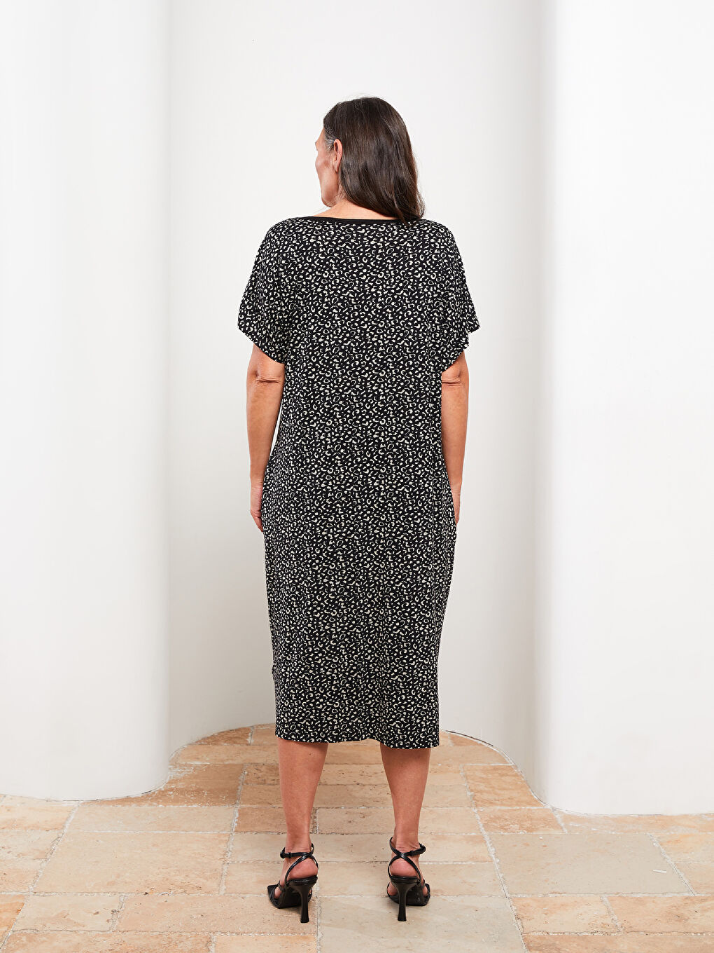 Crew Neck Patterned Short Sleeve Women's Dress -S2N329Z8-LQA