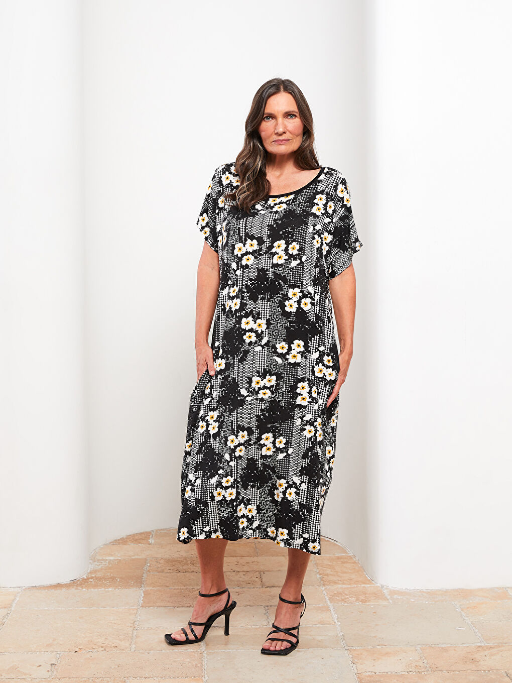 Crew Neck Patterned Short Sleeve Women's Dress -S2N329Z8-LQJ