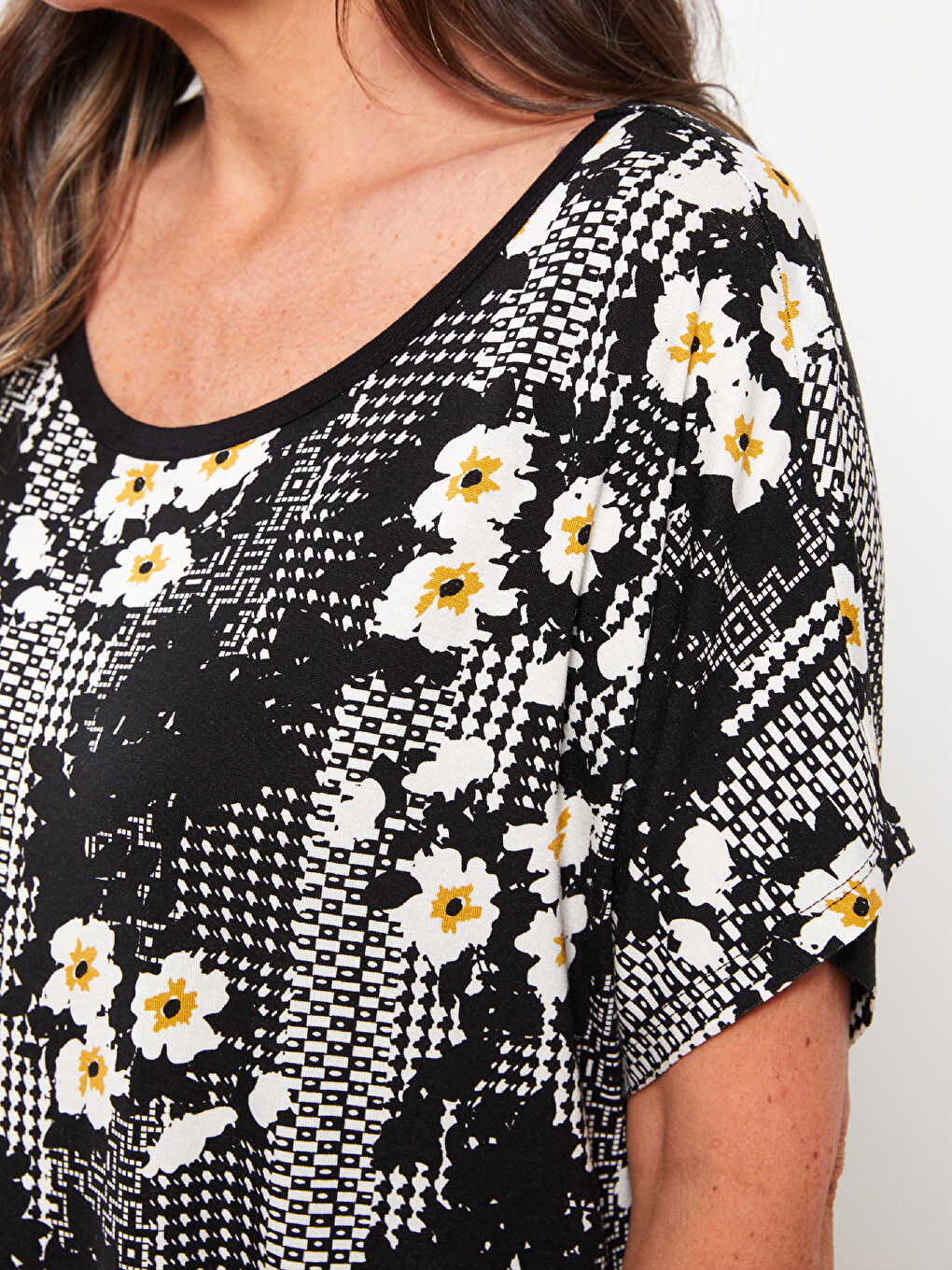 Crew Neck Patterned Short Sleeve Women's Dress -S2N329Z8-LQJ