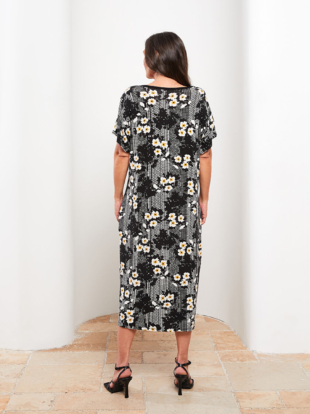 Crew Neck Patterned Short Sleeve Women's Dress -S2N329Z8-LQJ