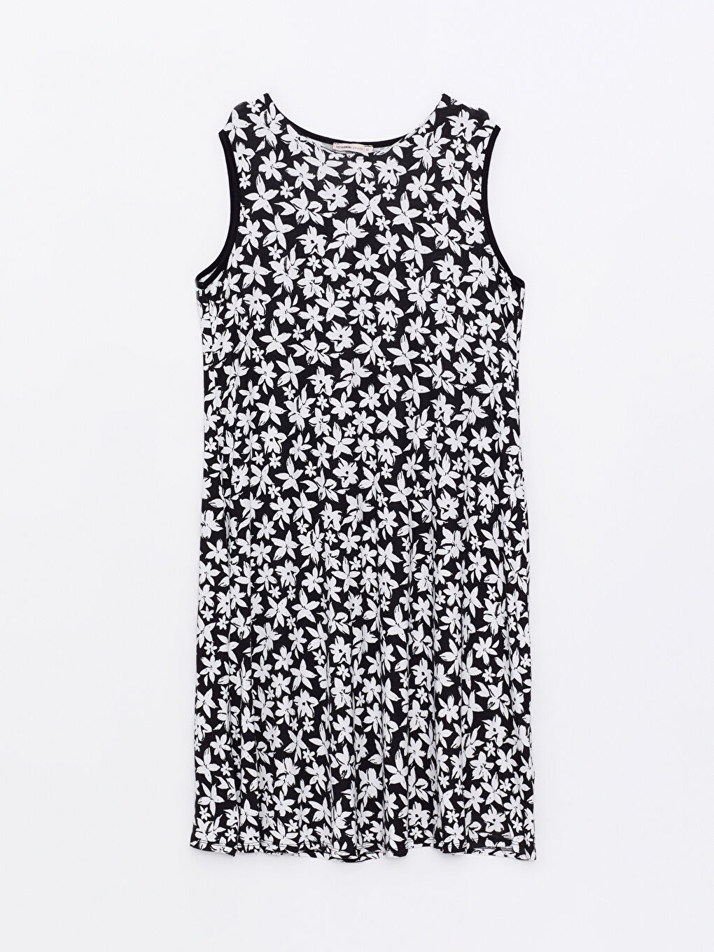 Siyah Kadın Bisiklet Yaka Desenli Kolsuz Elbise-5