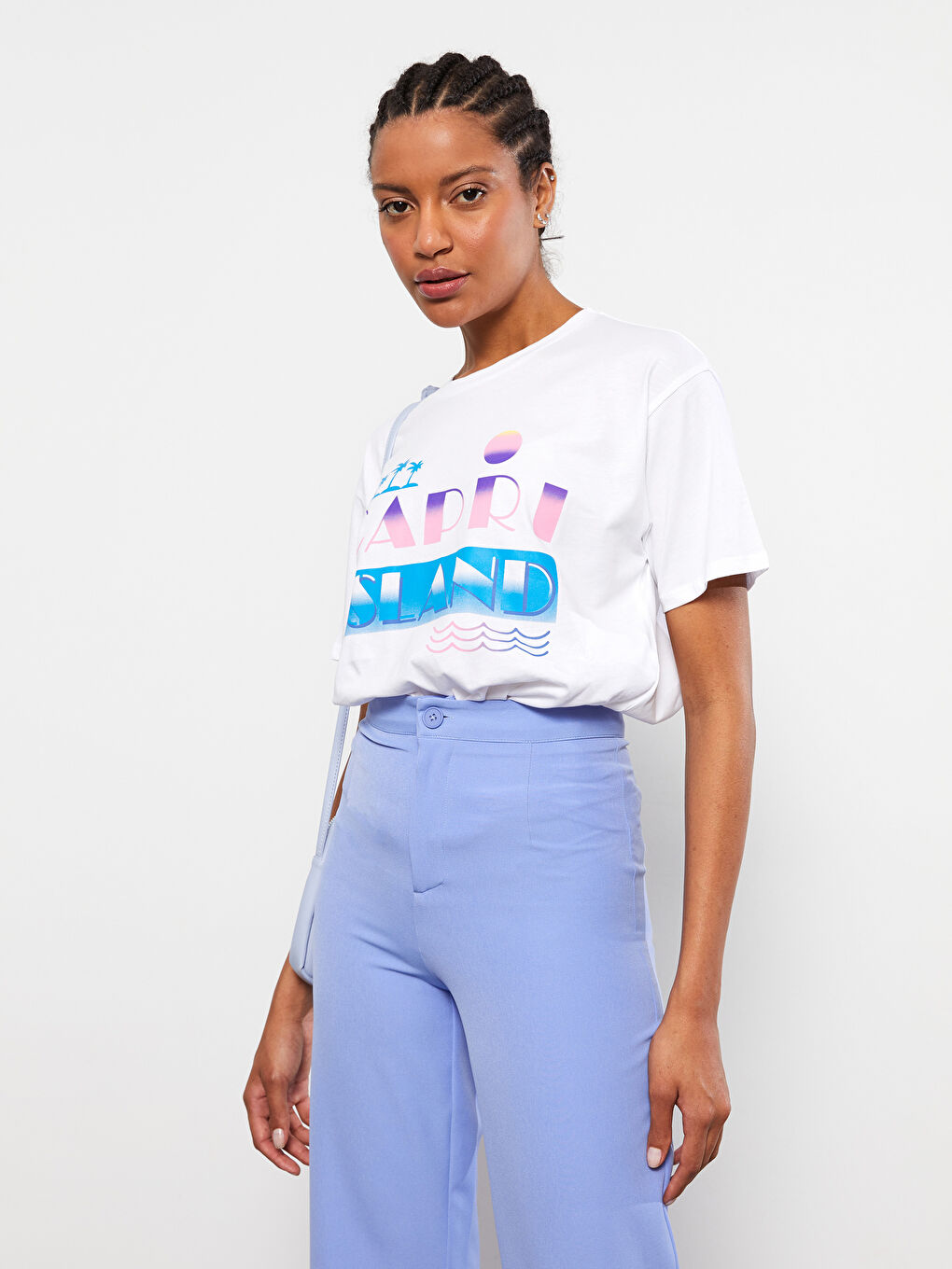 Crew Neck Printed Short Sleeve Cotton Women's T-shirt-1