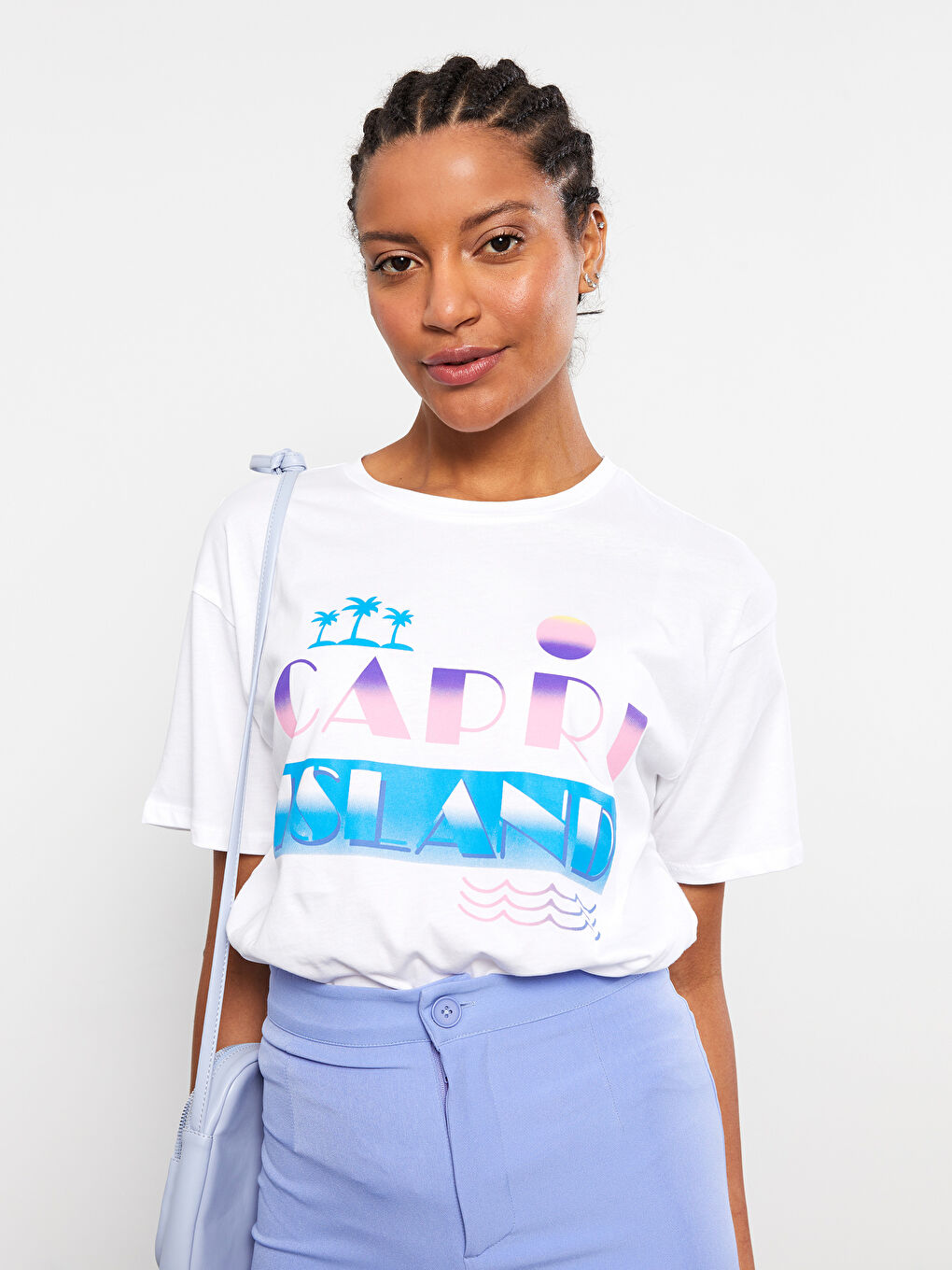 Crew Neck Printed Short Sleeve Cotton Women's T-shirt-2