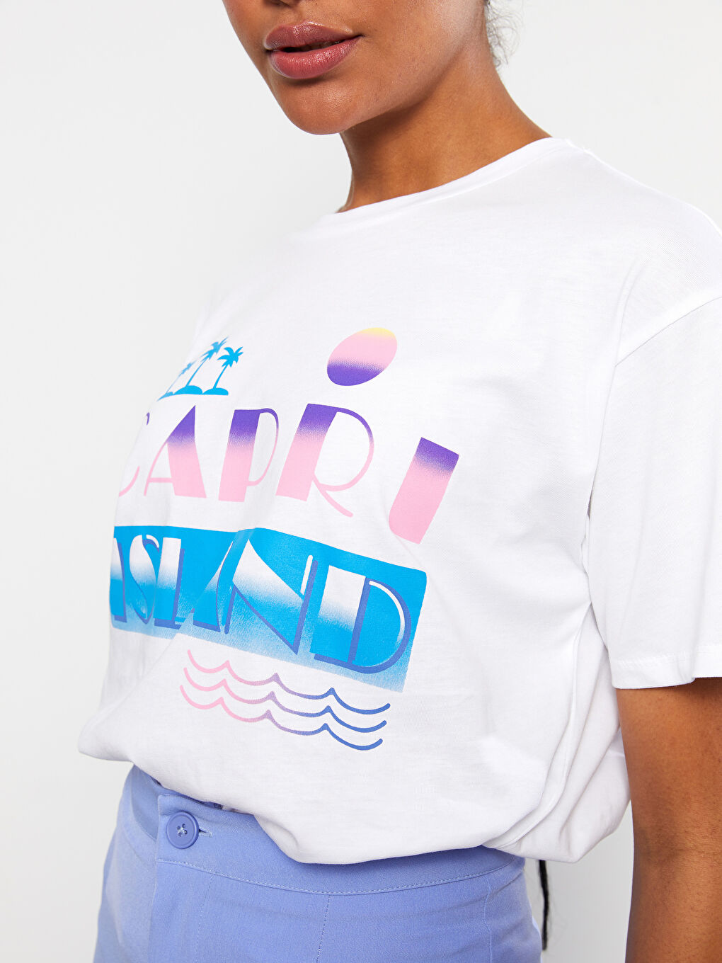 Crew Neck Printed Short Sleeve Cotton Women's T-shirt-3