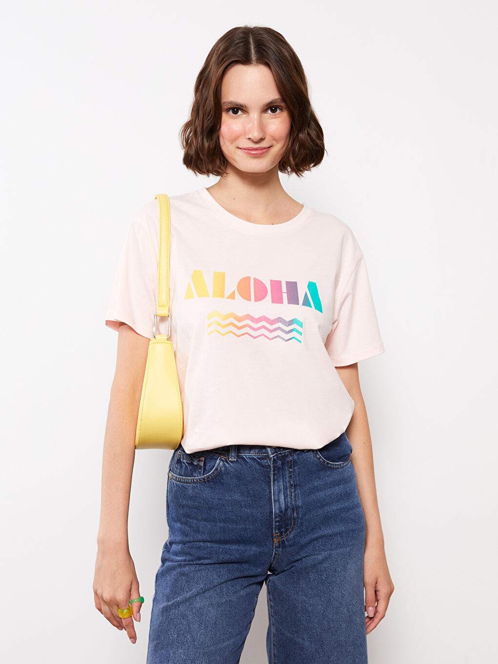 T-shirt en Coton à Manches Courtes Imprimé à Col Rond pour Femmes-1