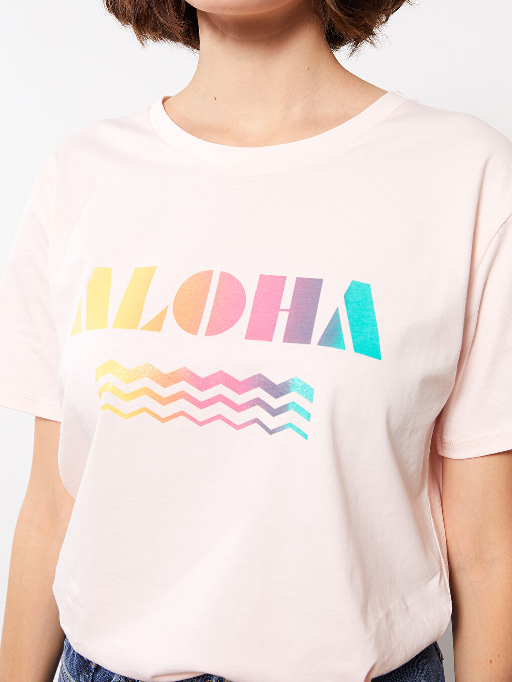 T-shirt en Coton à Manches Courtes Imprimé à Col Rond pour Femmes-3