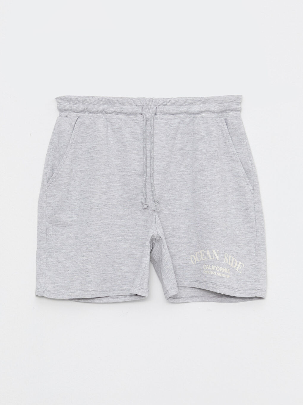 Gri Beli Lastikli Baskılı Kadın Şort-5