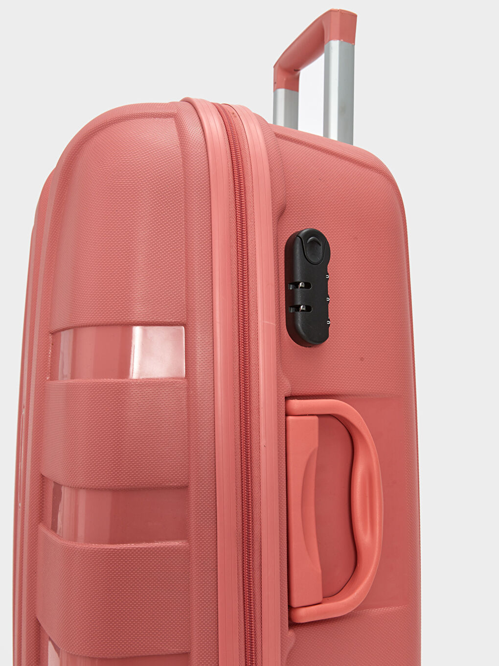 Pembe Kilit Detaylı Çekme Mekanizmalı Orta Boy Valiz-4