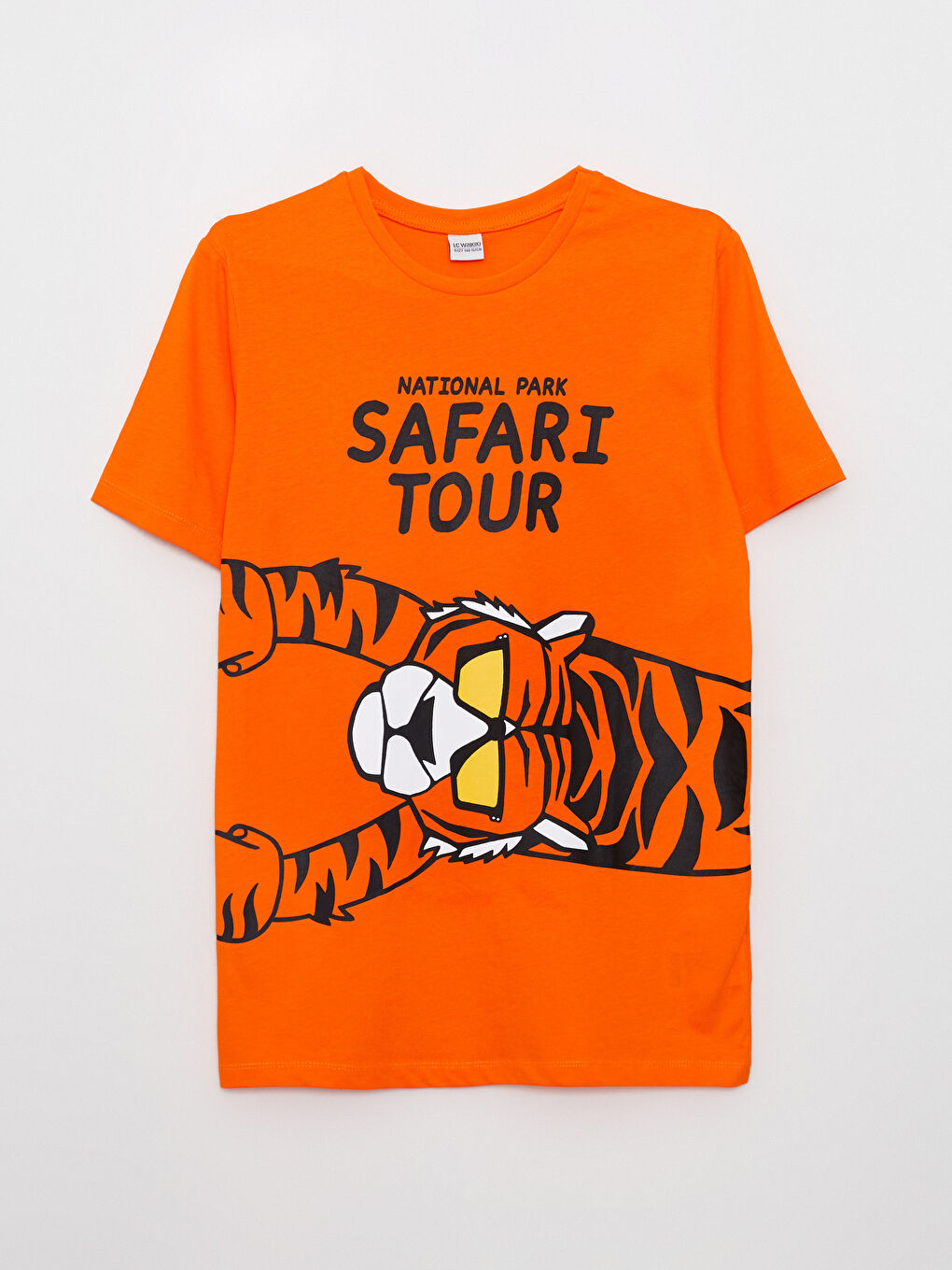 Turuncu Bisiklet Yaka Baskılı Kısa Kollu Pamuklu Erkek Çocuk Tişört