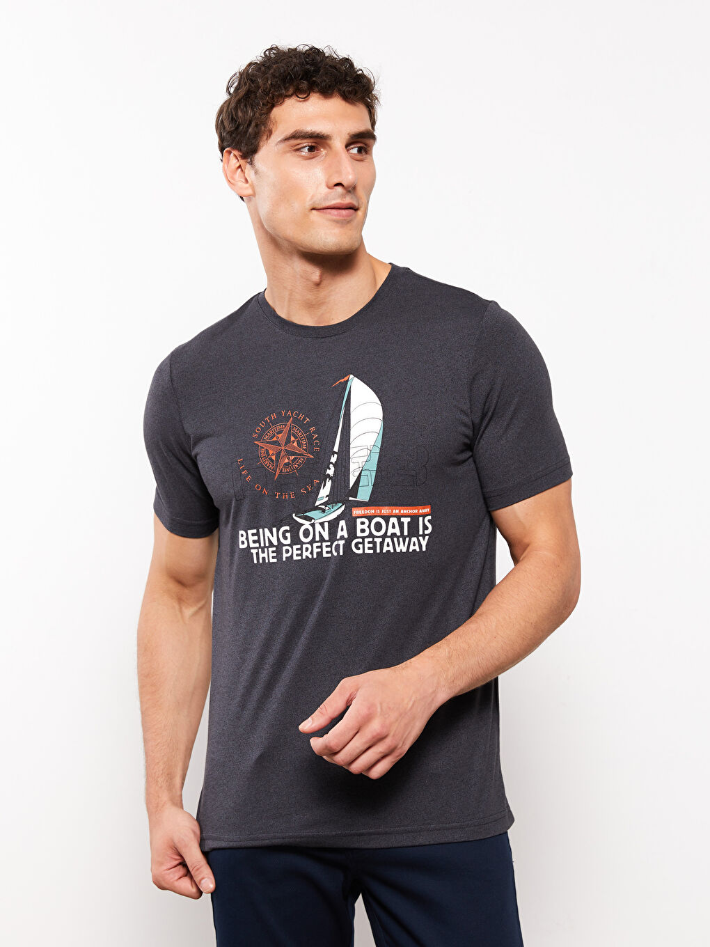 Crew Neck Short Sleeve Printed Combed Cotton Men's T-shirt-1