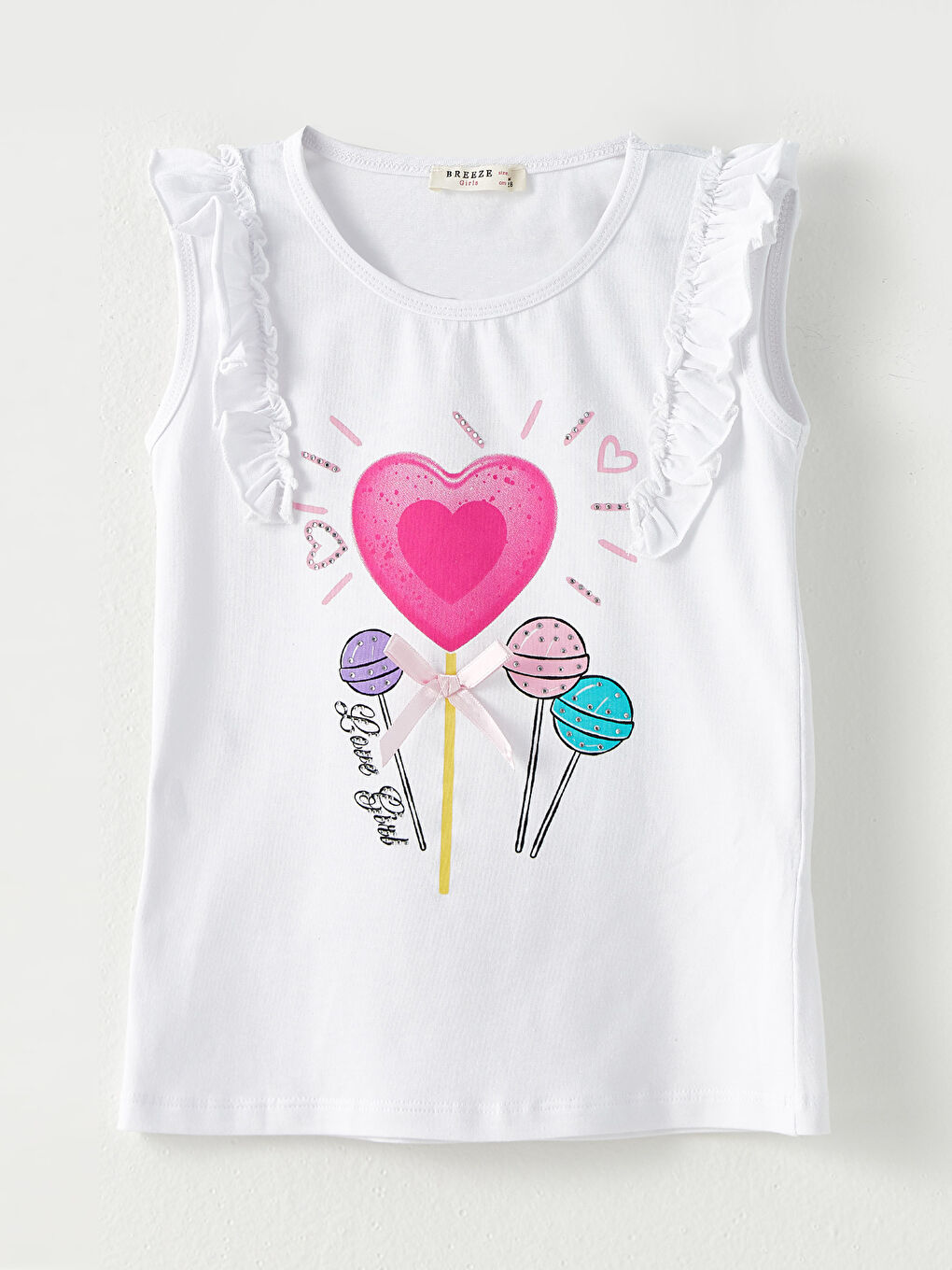 Beyaz Bisiklet Yaka Baskılı Kız Çocuk Tişört