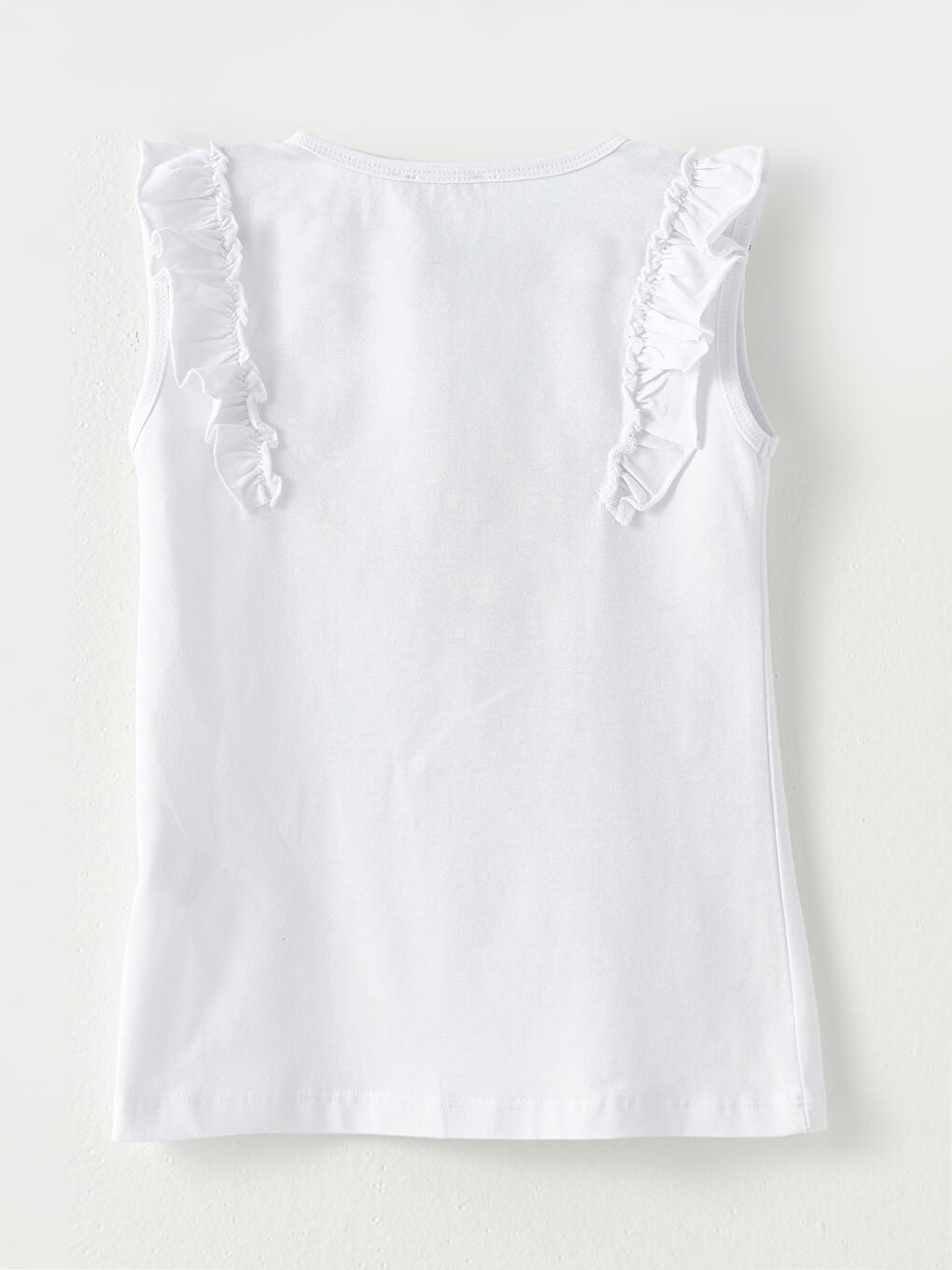 Beyaz Bisiklet Yaka Baskılı Kız Çocuk Tişört-1