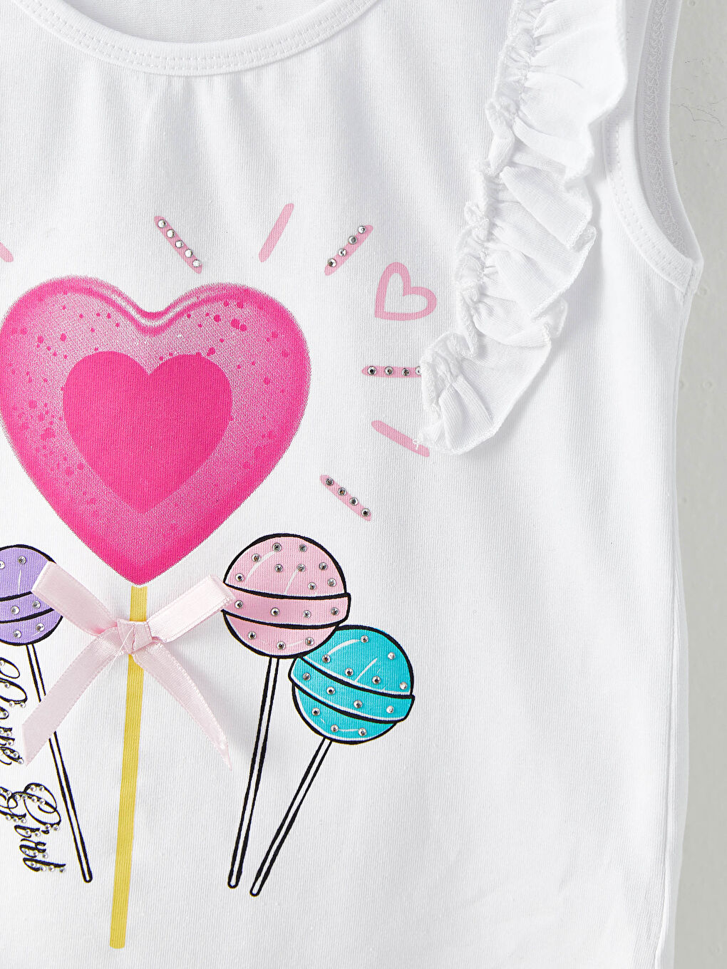 Beyaz Bisiklet Yaka Baskılı Kız Çocuk Tişört-2