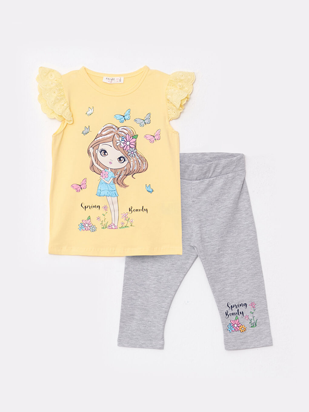 Sarı Bisiklet Yaka Kız Bebek Tişört ve Tayt 2'li Takım