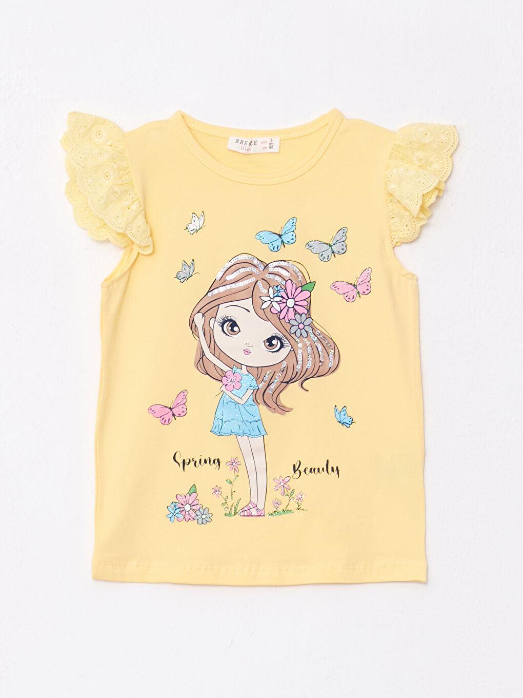 Sarı Bisiklet Yaka Kız Bebek Tişört ve Tayt 2'li Takım-1