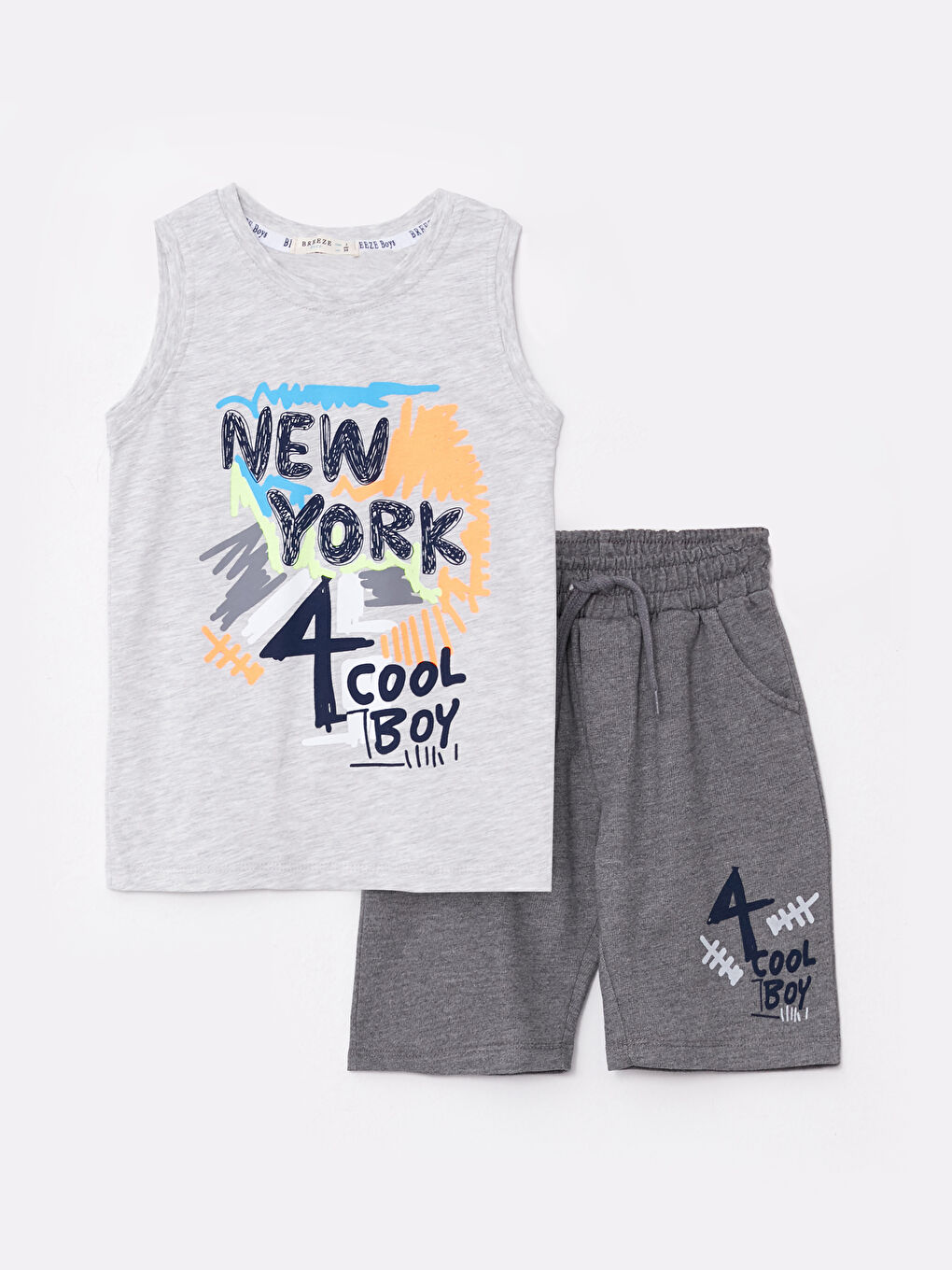 Gri Bisiklet Yaka Erkek Bebek Atlet ve Şort 2'li