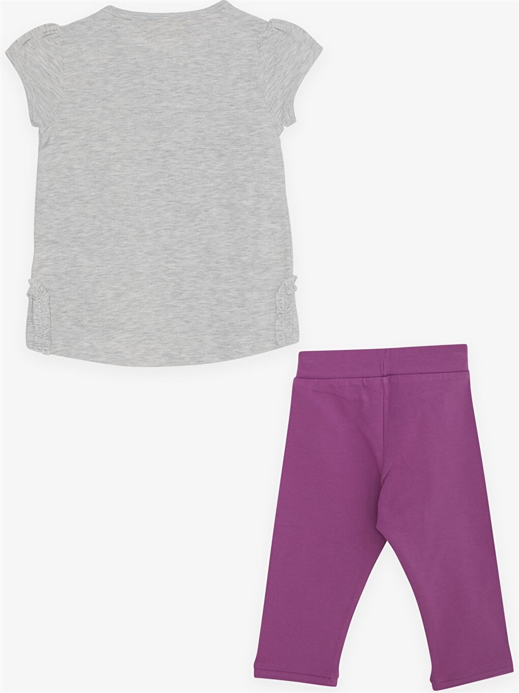 Gri Bisiklet Yaka Kız Bebek Tişört ve Tayt 2'li-1