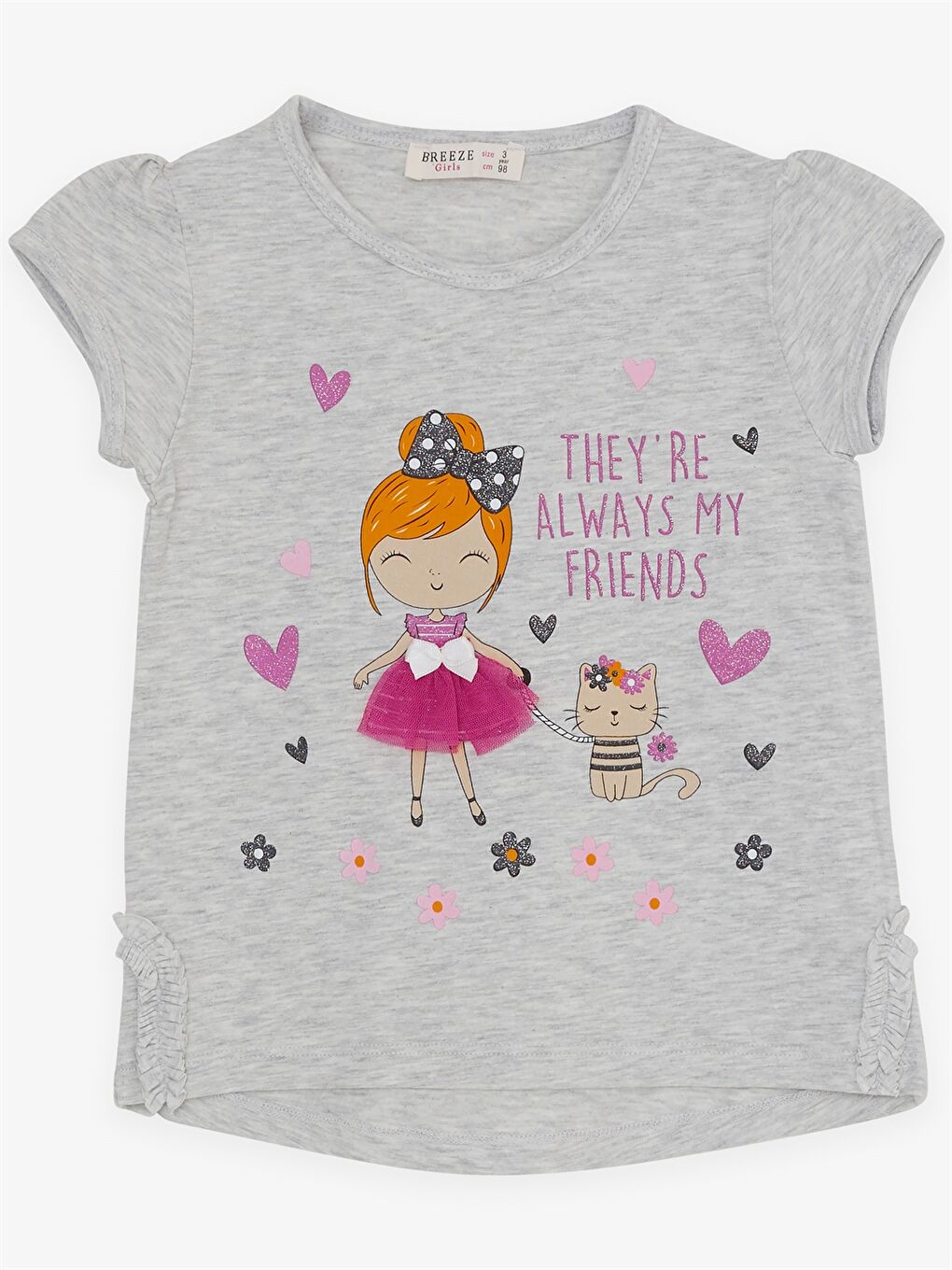 Gri Bisiklet Yaka Kız Bebek Tişört ve Tayt 2'li-2