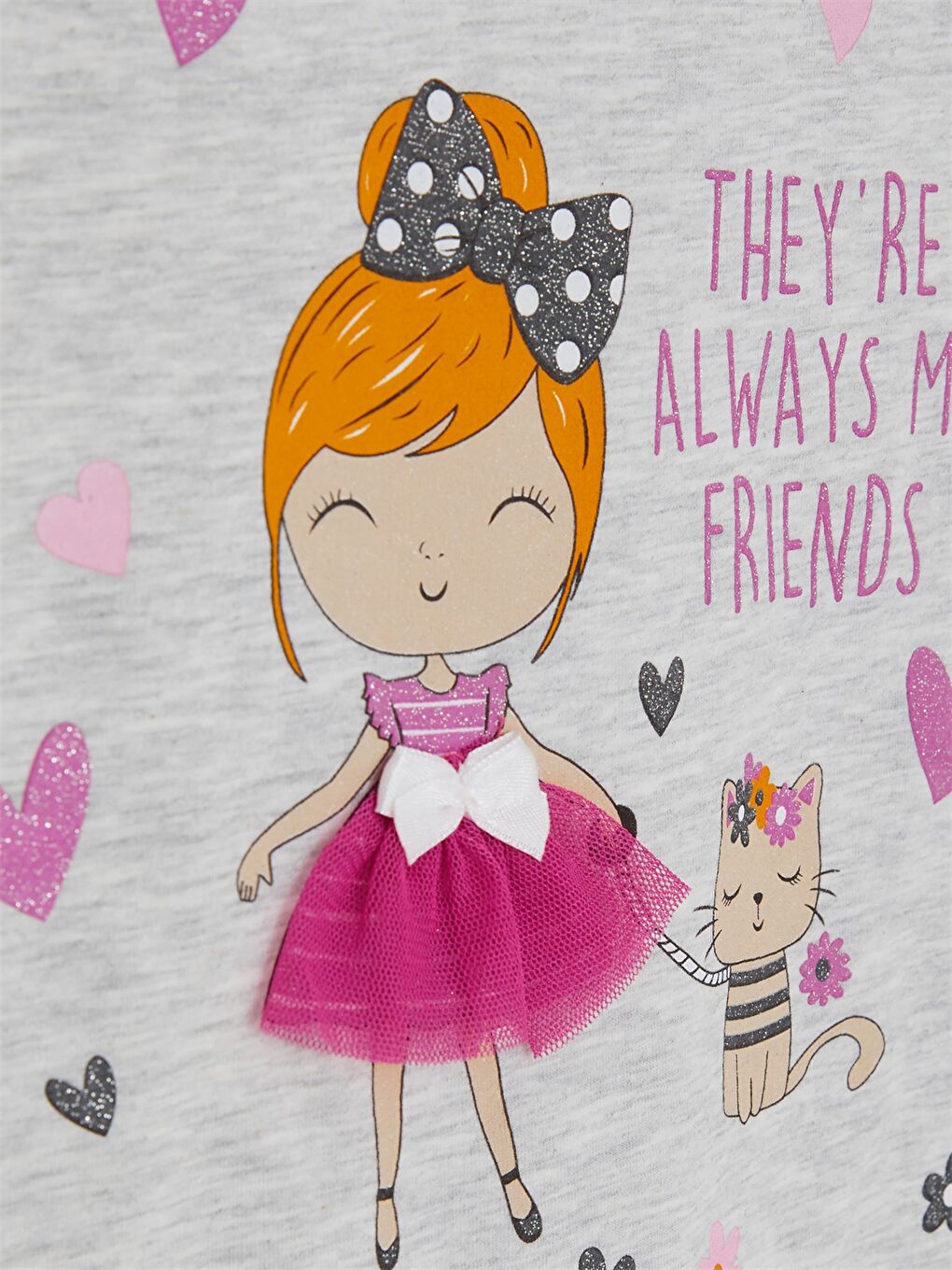 Gri Bisiklet Yaka Kız Bebek Tişört ve Tayt 2'li-4