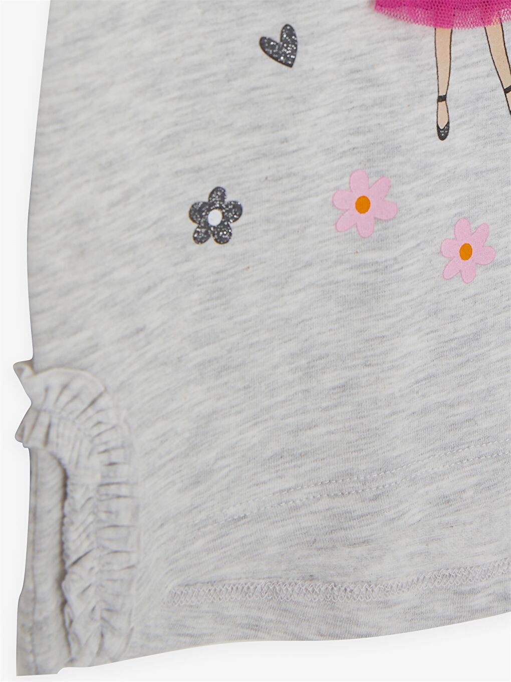 Gri Bisiklet Yaka Kız Bebek Tişört ve Tayt 2'li-5