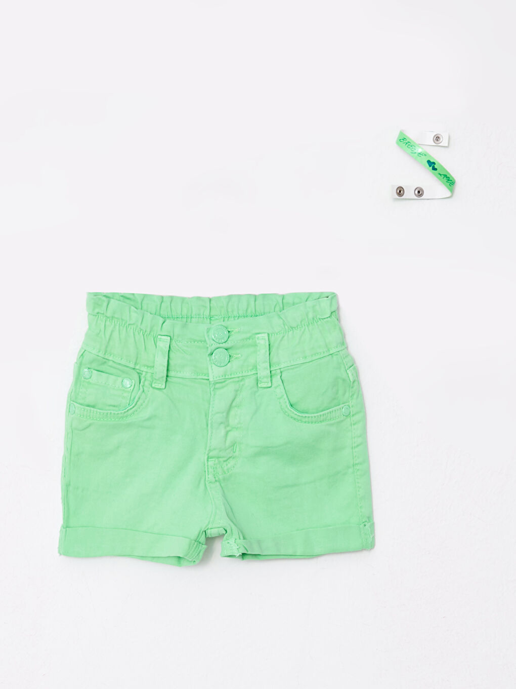 Yeşil Beli Lastikli Kız Çocuk Şort