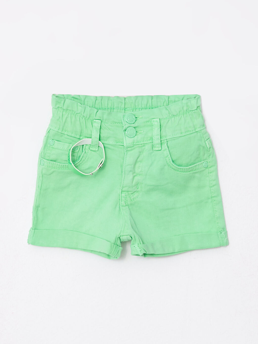 Yeşil Beli Lastikli Kız Çocuk Şort-1