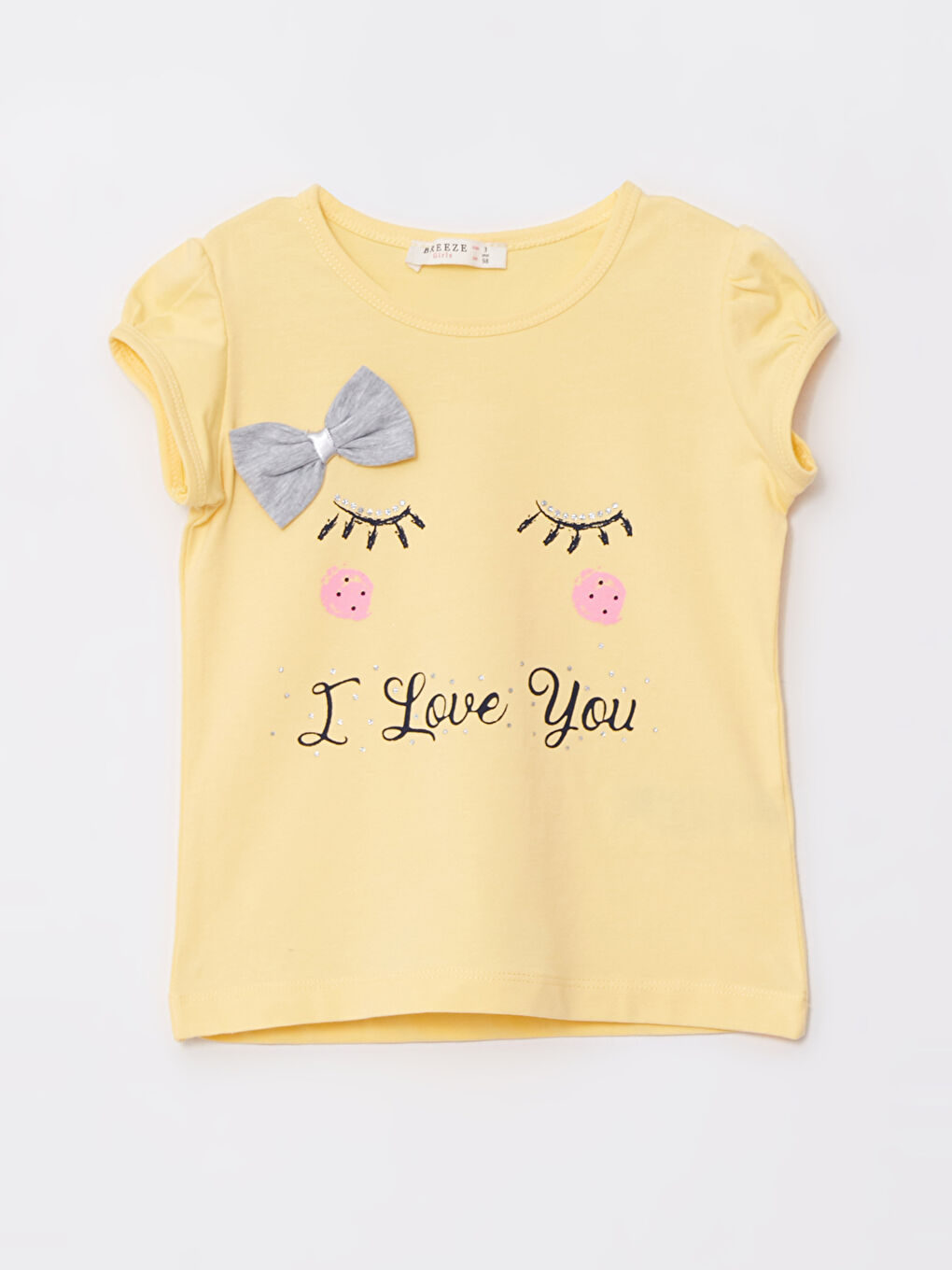 Sarı Bisiklet Yaka Baskılı Kısa Kollu Kız Çocuk Tişört ve Etek-1