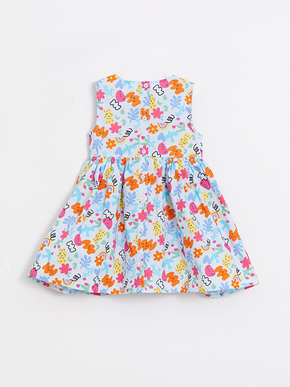 Mavi Bisiklet Yaka Baskılı Kız Bebek Elbise-1