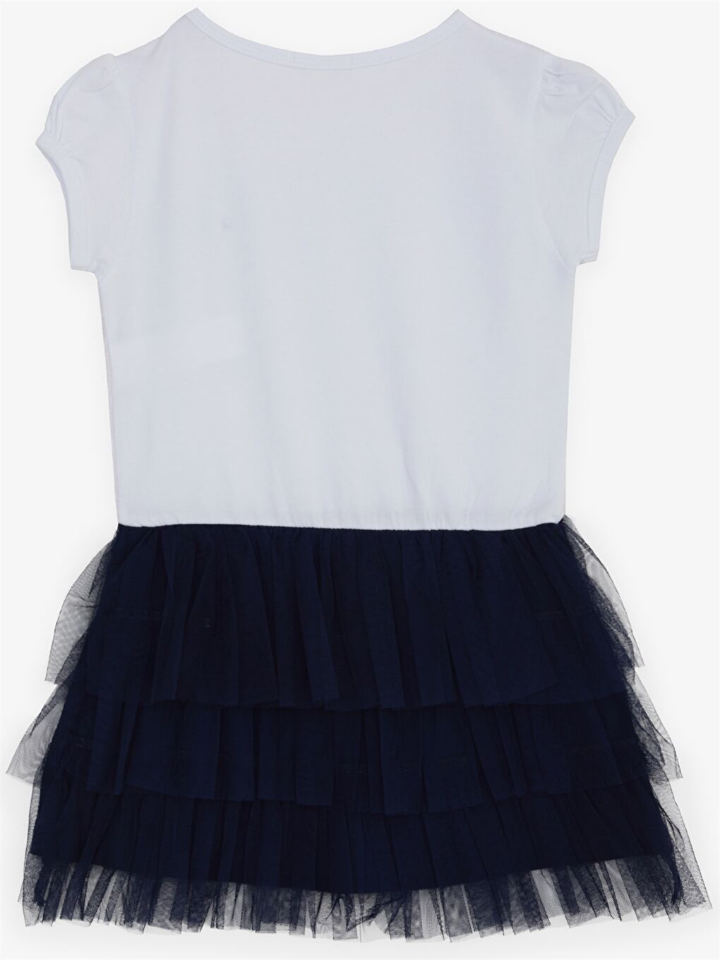 Beyaz Bisiklet Yaka Kısa Kollu Kız Çocuk Elbise-1