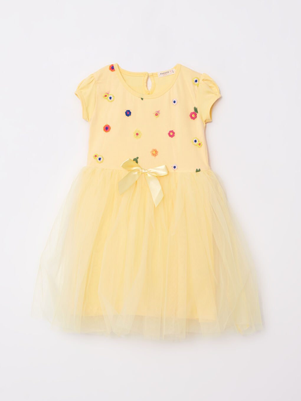 Sarı Bisiklet Yaka Kısa Kollu Kız Çocuk Elbise