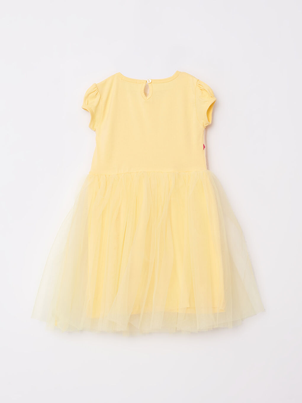 Sarı Bisiklet Yaka Kısa Kollu Kız Çocuk Elbise-1