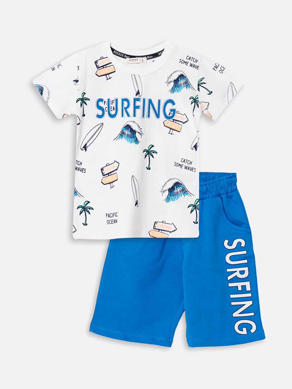 Ekru Bisiklet Yaka Baskılı Erkek Çocuk Atlet ve Şort