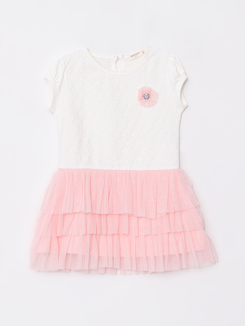 Ekru Bisiklet Yaka Kız Bebek Elbise