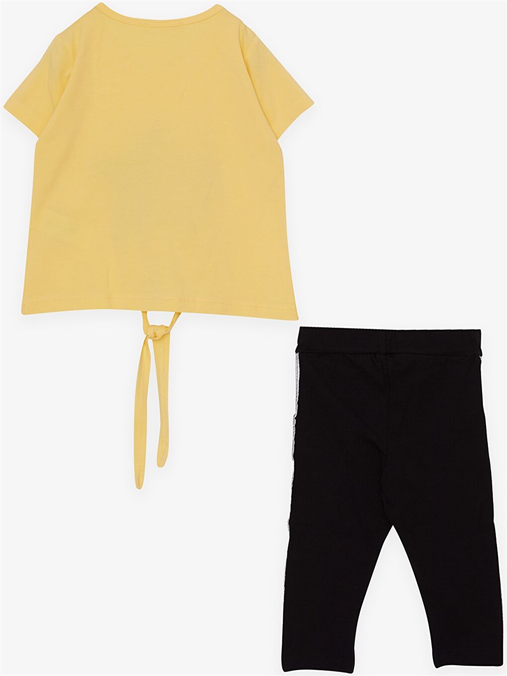 Sarı Bisiklet Yaka Pul İşlemeli Kısa Kollu Kız Çocuk Tişört ve Tayt-1