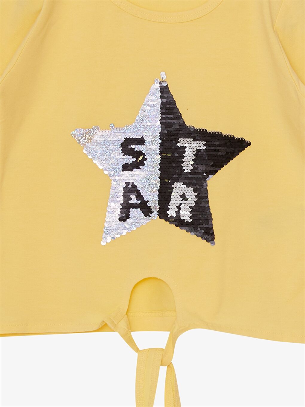 Sarı Bisiklet Yaka Pul İşlemeli Kısa Kollu Kız Çocuk Tişört ve Tayt-4