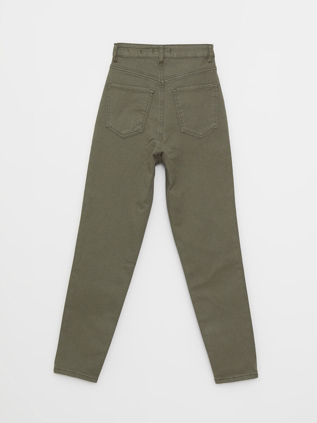 Haki Yüksek Bel Slim Mom Fit Kadın Jean Pantolon-1