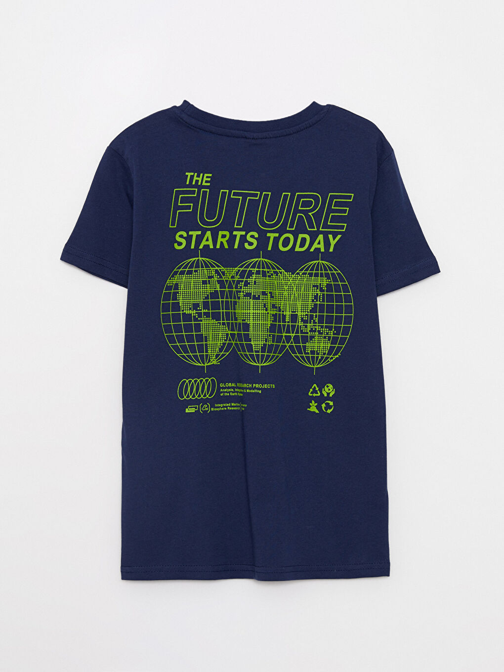 Lacivert Bisiklet Yaka Baskılı Kısa Kollu Pamuklu Erkek Çocuk Tişört-2