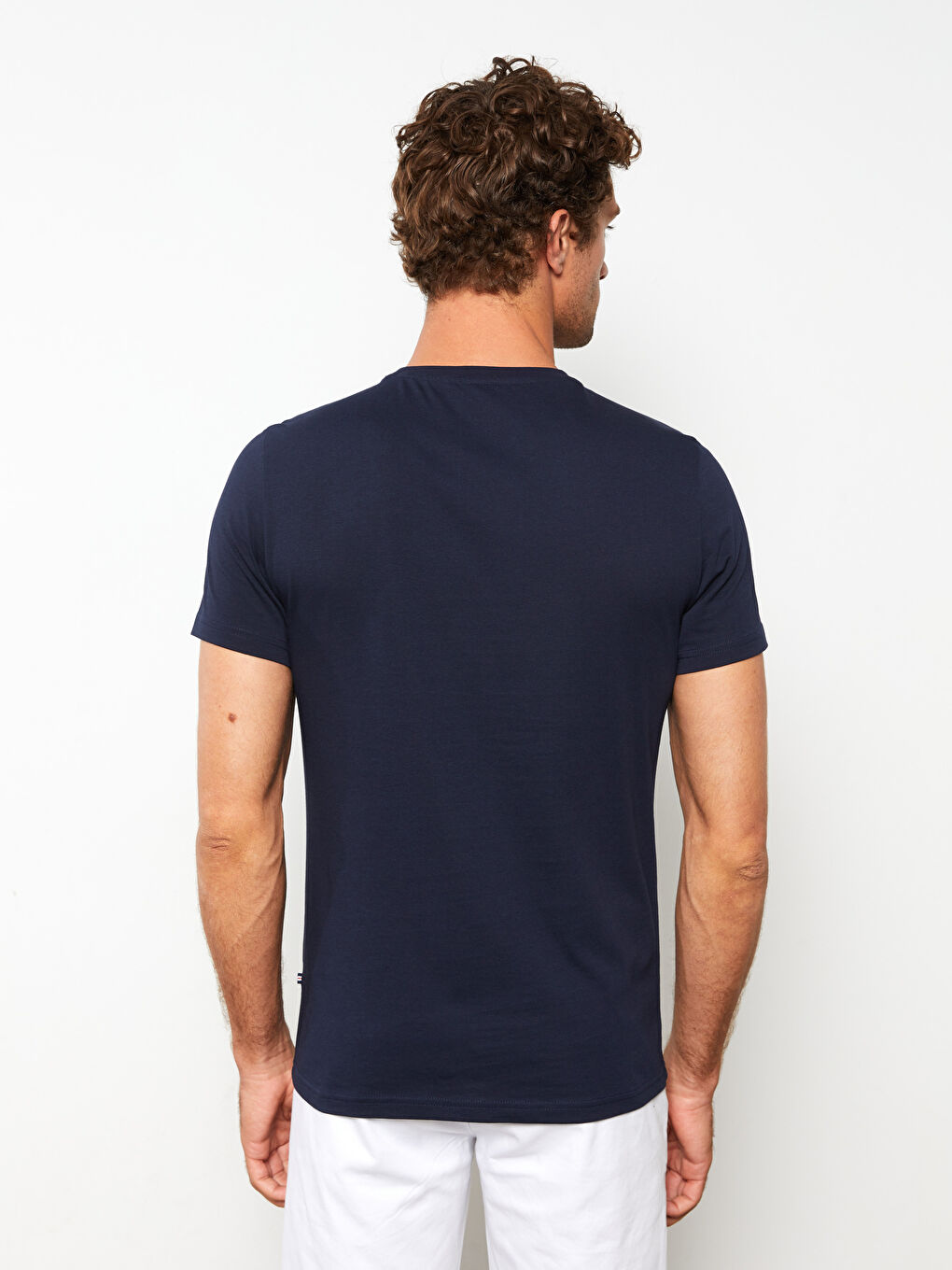 Lacivert Bisiklet Yaka Kısa Kollu Baskılı Penye Erkek Tişört-4