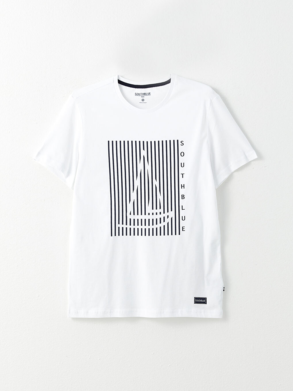 Beyaz Bisiklet Yaka Kısa Kollu Baskılı Erkek Tişört-5