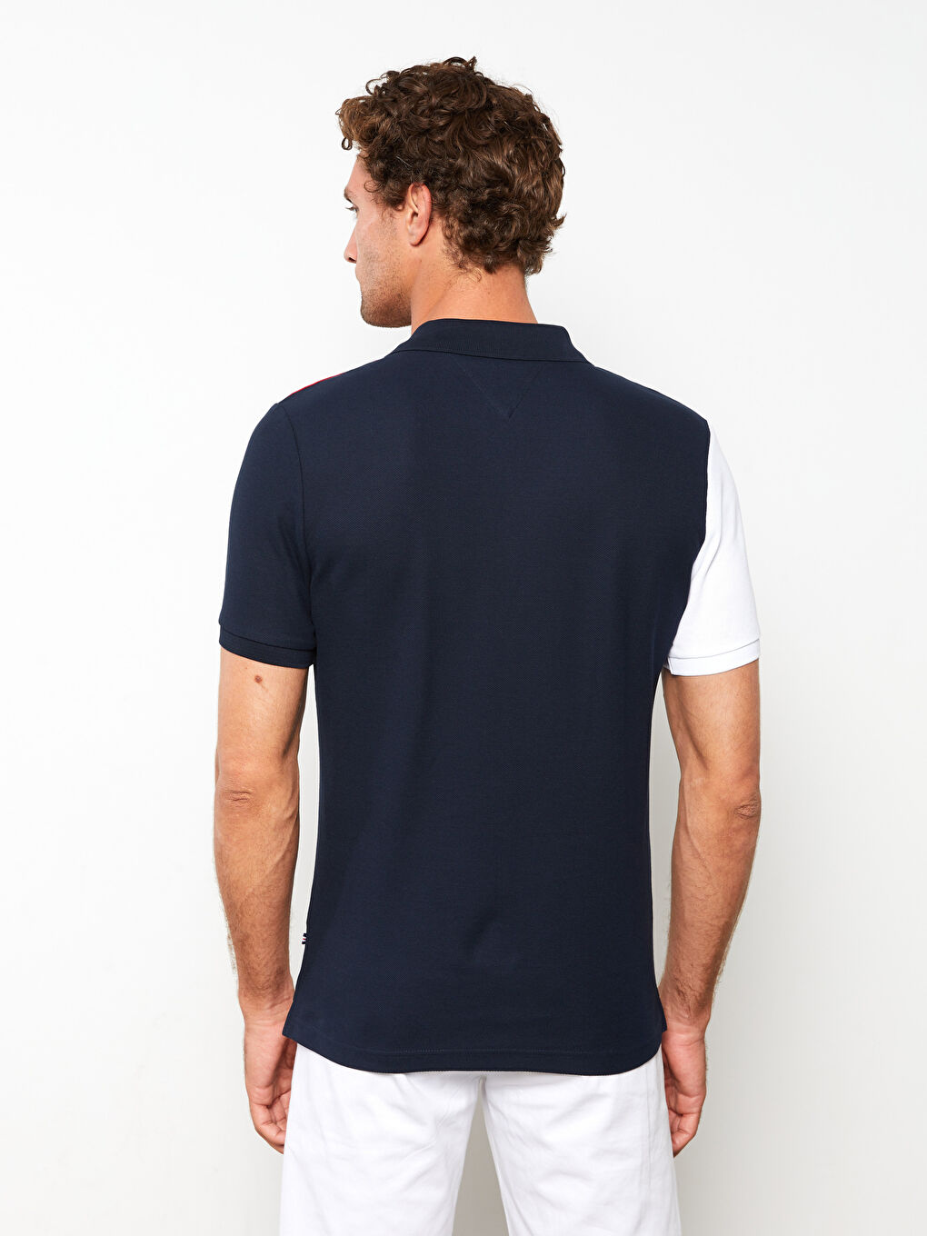 Lacivert Polo Yaka Kısa Kollu Renk Bloklu Erkek Tişört-5