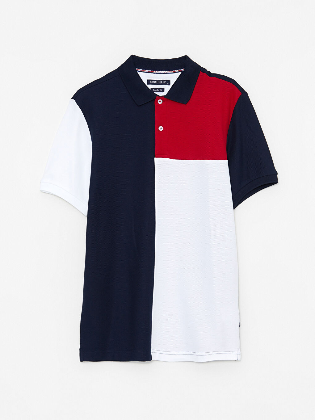 Lacivert Polo Yaka Kısa Kollu Renk Bloklu Erkek Tişört-6