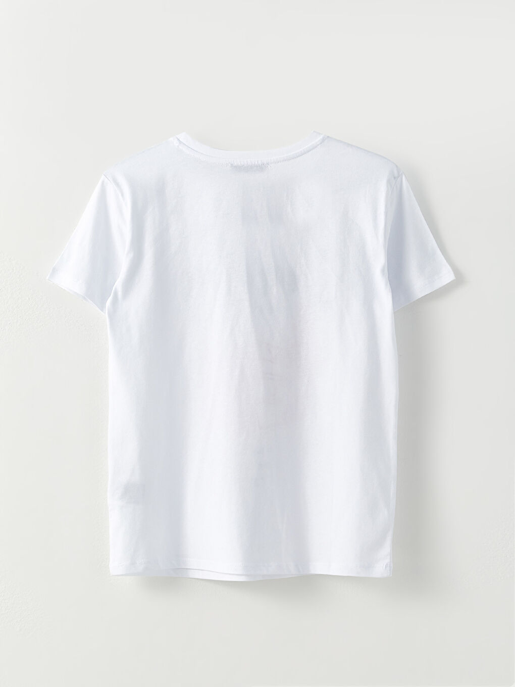 Beyaz Bisiklet Yaka Baskılı Kısa Kollu Pamuklu Kadın Tişört-6