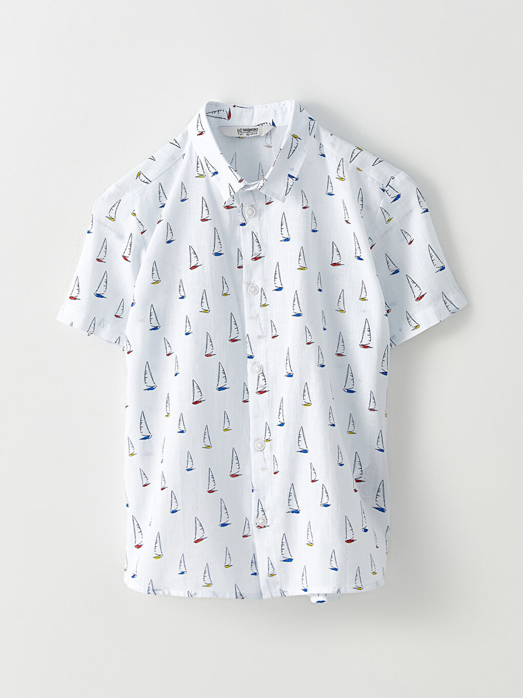 Beyaz Desenli Kısa Kollu Erkek Çocuk Gömlek-4