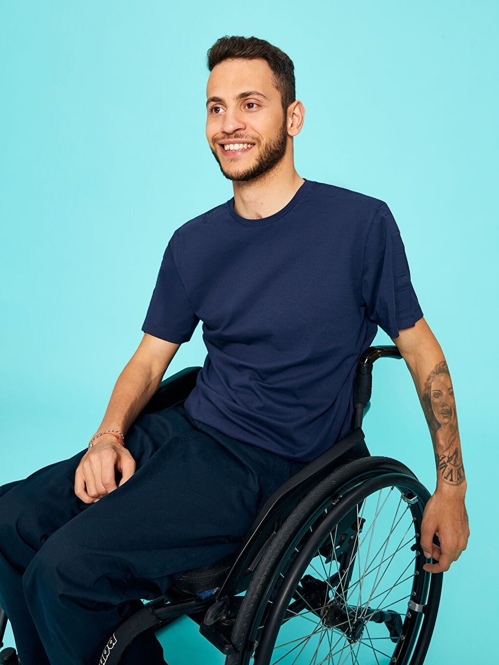 Lacivert Bisiklet Yaka Kısa Kollu Pamuklu Erkek Tişört-1