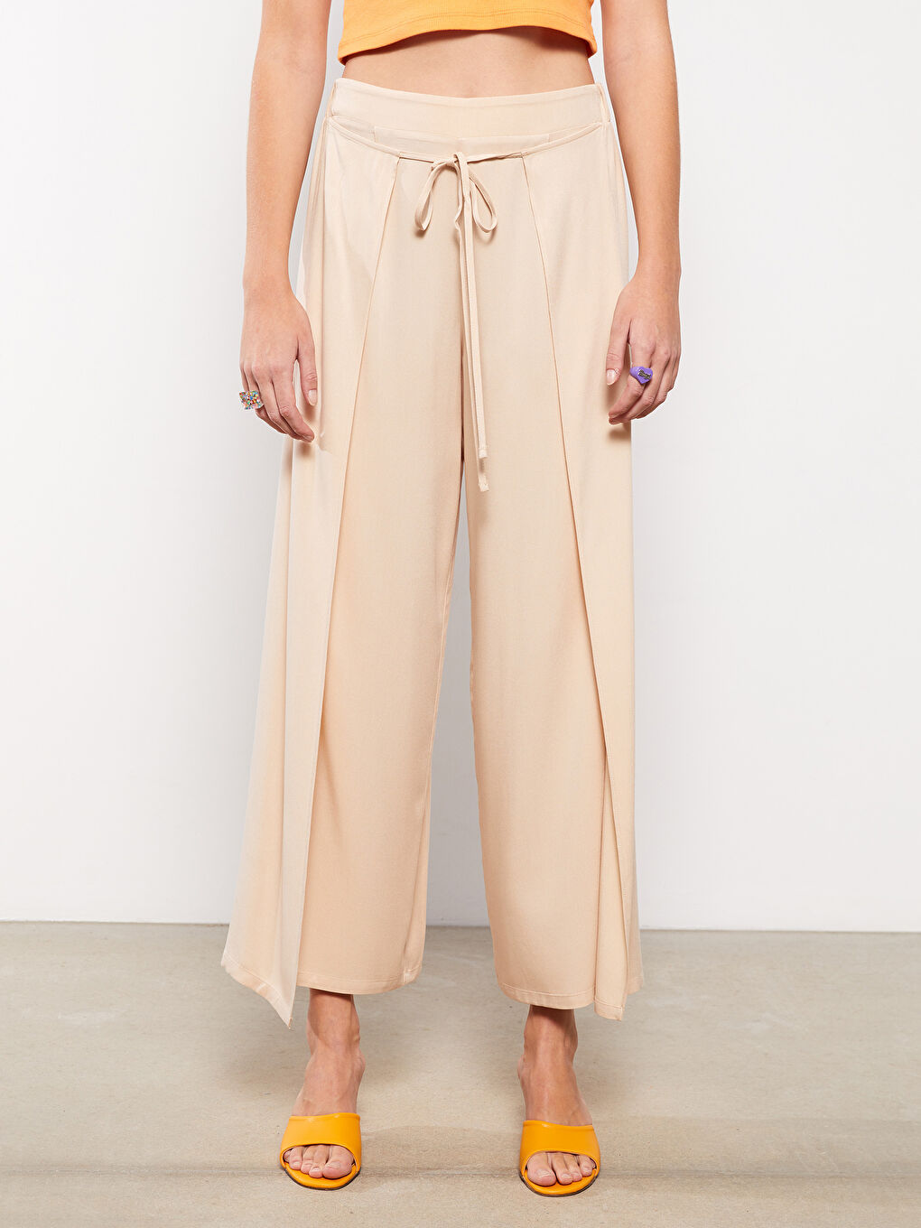 Pantaloni Drepți Dama Vâscoză Cu Talie Elastică Croială Confortabilă-3