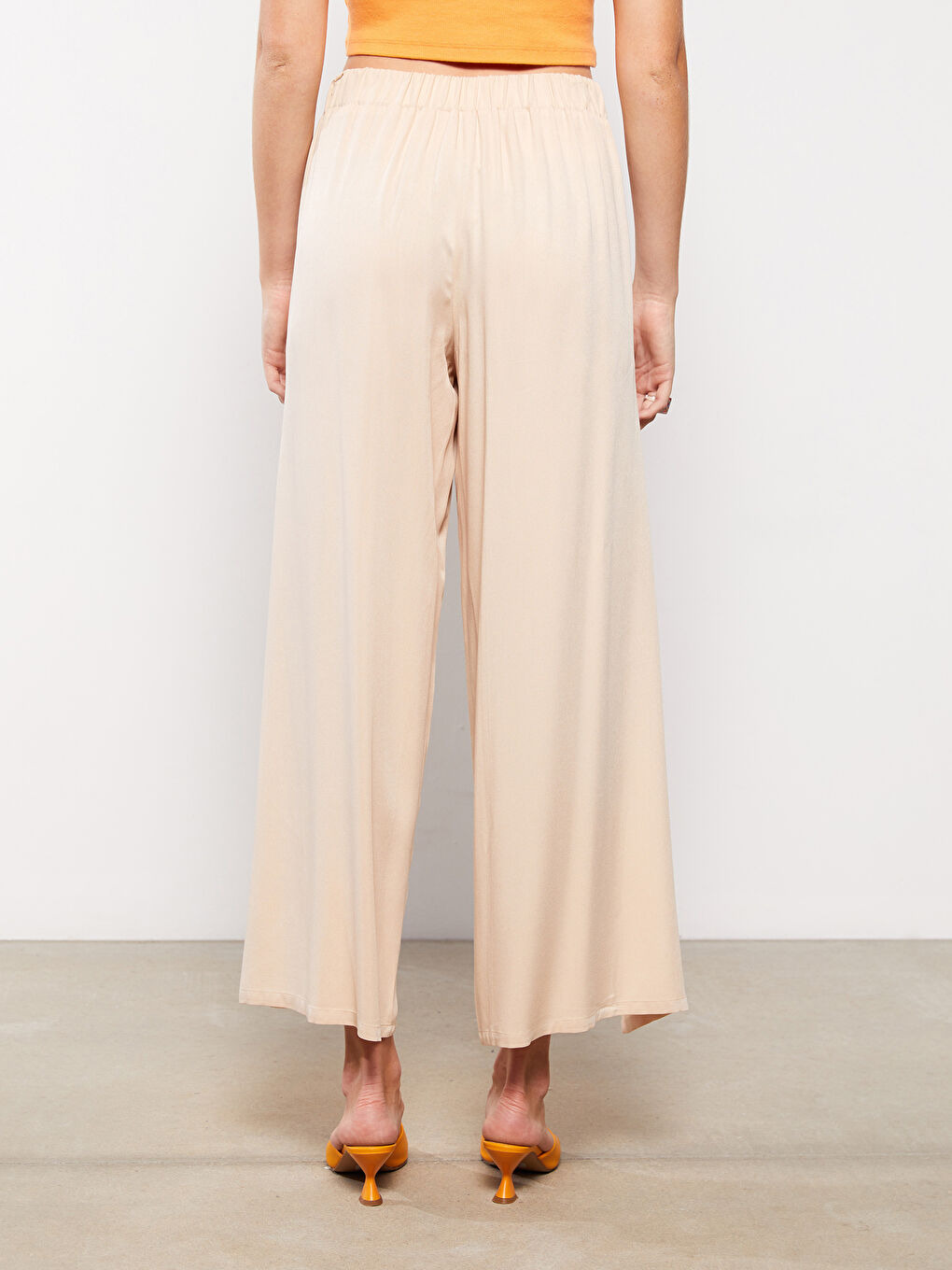 Pantaloni Drepți Dama Vâscoză Cu Talie Elastică Croială Confortabilă-4