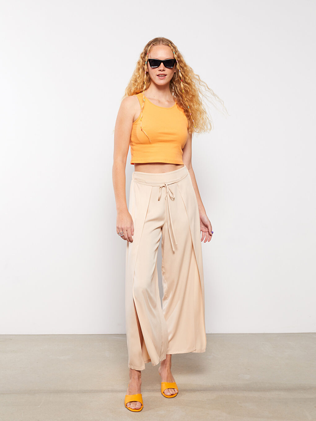 Pantaloni Drepți Dama Vâscoză Cu Talie Elastică Croială Confortabilă-1