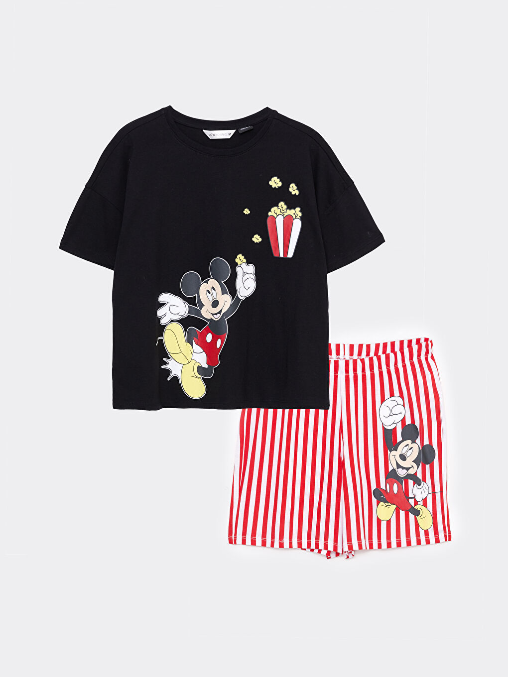 Beyaz Bisiklet Yaka Mickey Mouse Baskılı Kısa Kollu Kadın Pijama Takımı-4