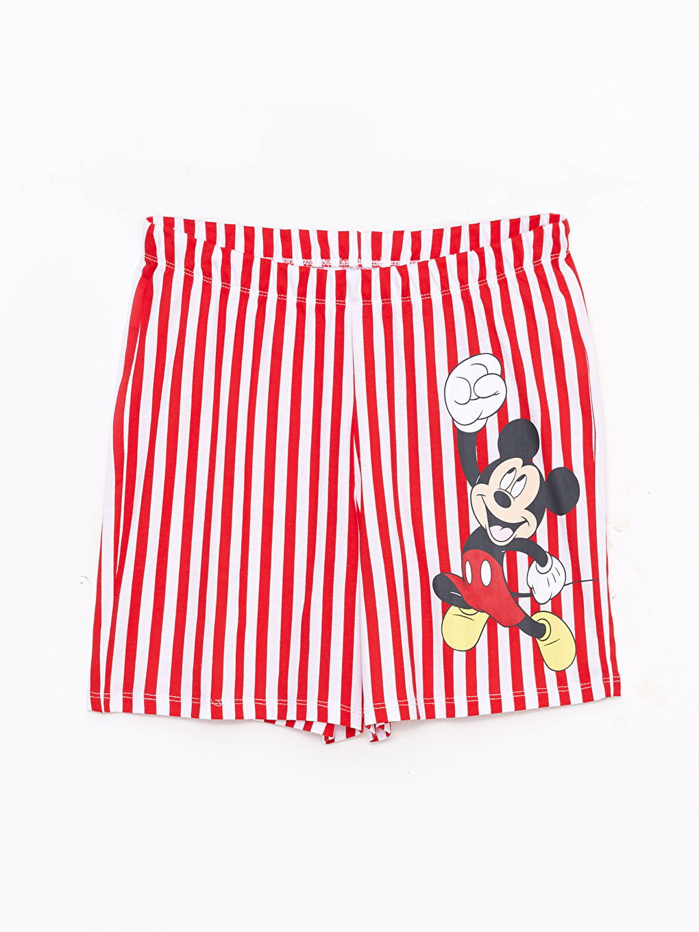 Beyaz Bisiklet Yaka Mickey Mouse Baskılı Kısa Kollu Kadın Pijama Takımı-6