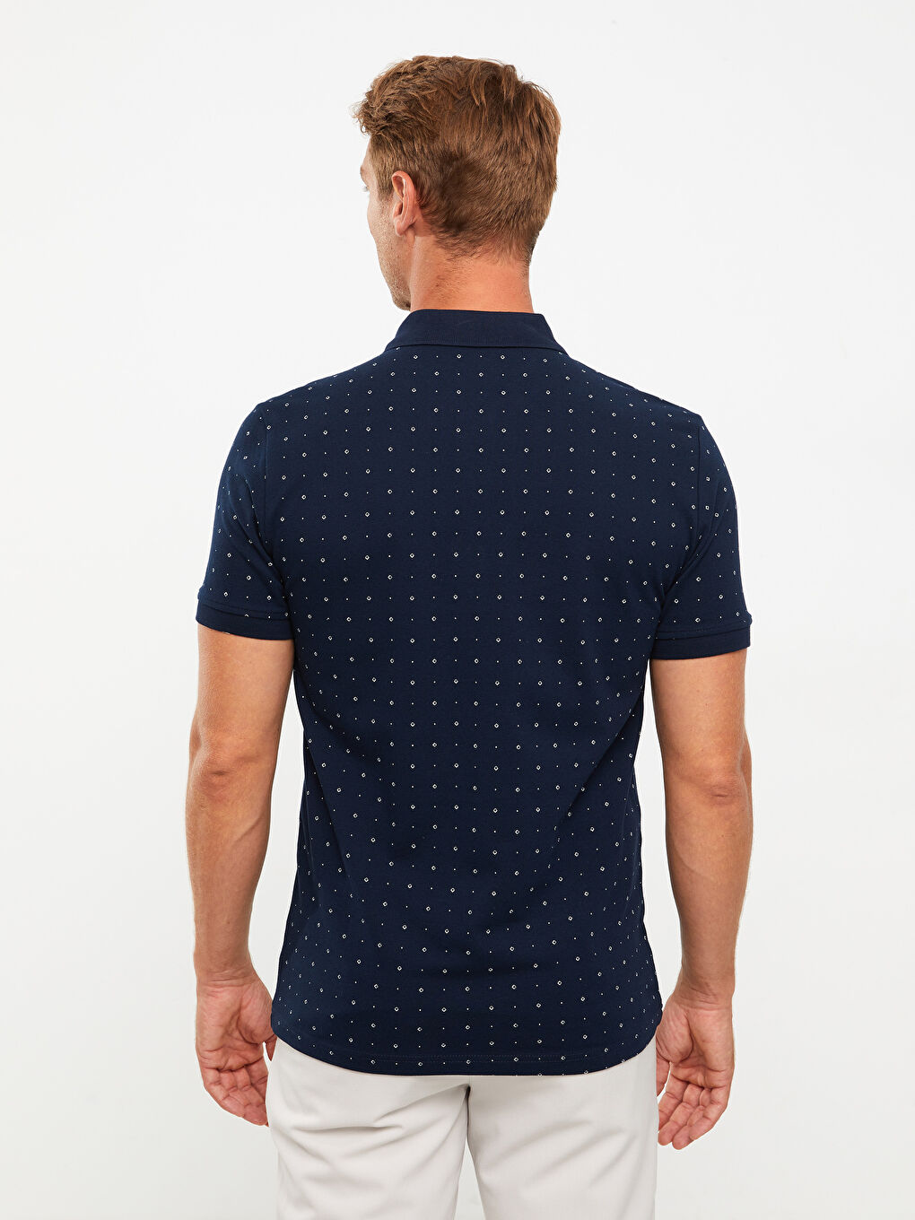 Lacivert Polo Yaka Kısa Kollu Desenli Pike Erkek Tişört-4